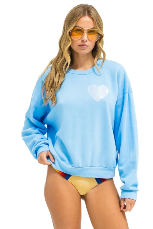 GLITTER HEART RELAXED CREW SWEATSHIRT - SKY // BLUE sold by Aviator Nation