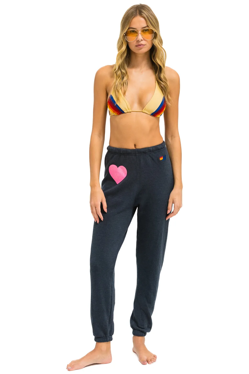 GLITTER HEART SWEATPANTS - CHARCOAL // NEON PINK sold by Aviator Nation
