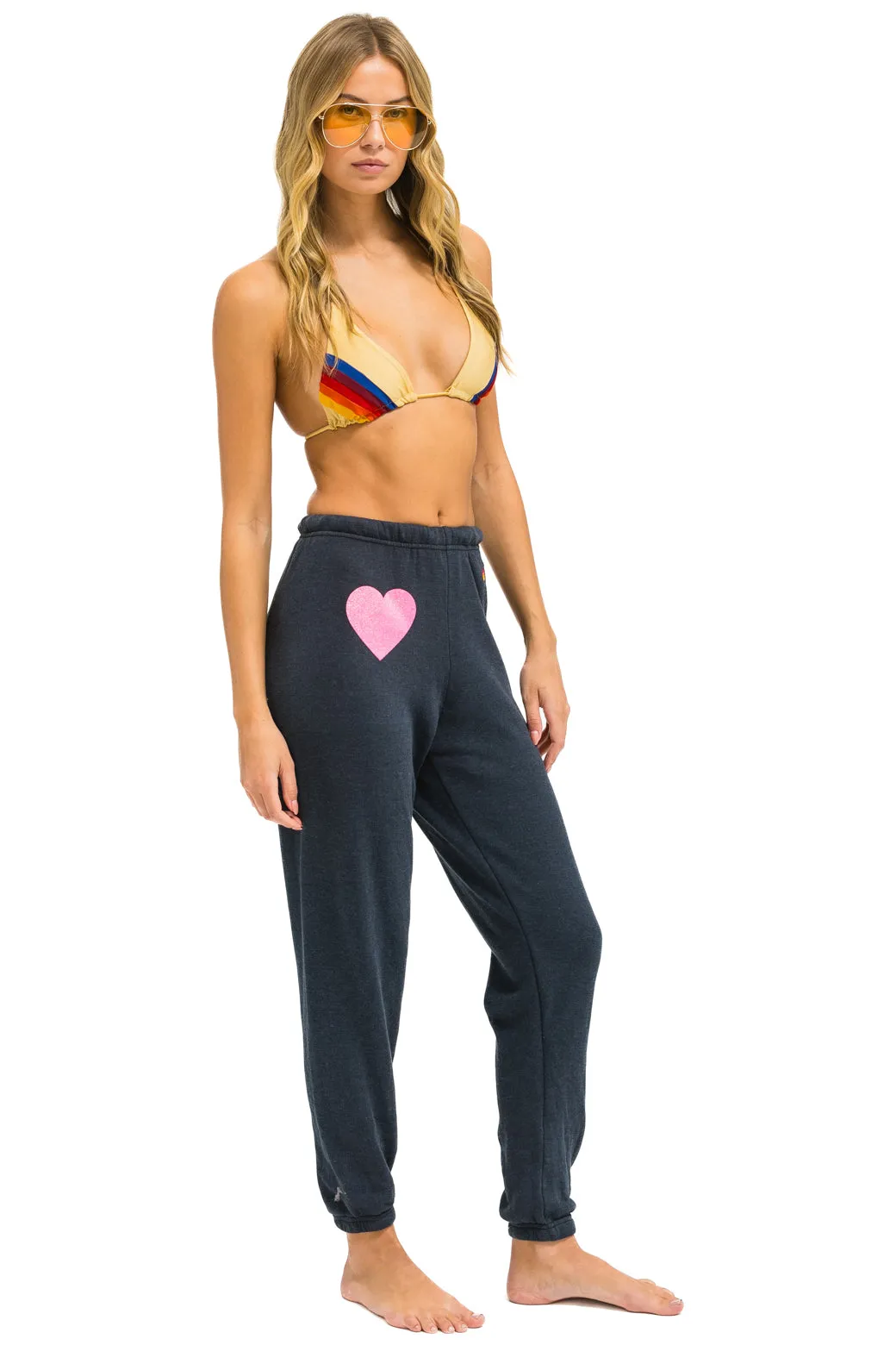 GLITTER HEART SWEATPANTS - CHARCOAL // NEON PINK sold by Aviator Nation product image thumbnail 2