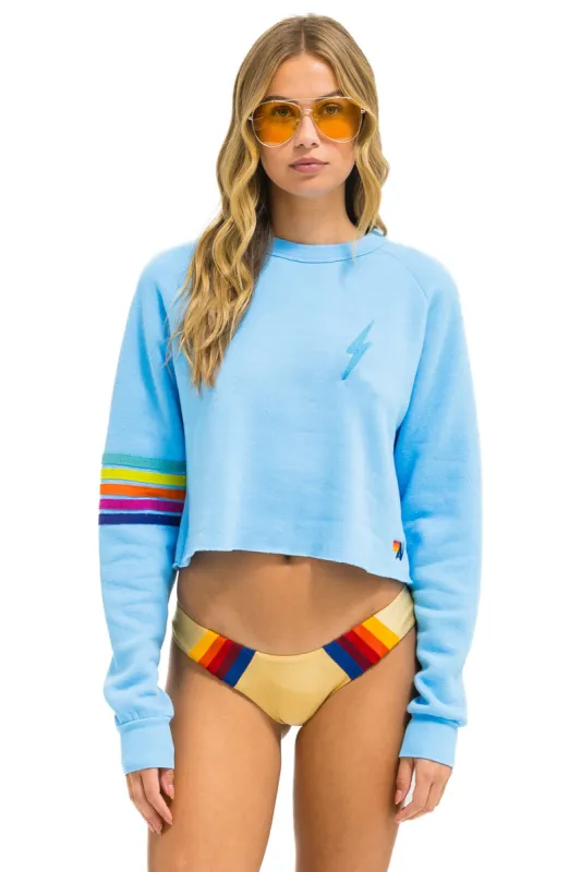 BOLT RUGBY STITCH CROPPED CREW SWEATSHIRT - SKY // RAINBOW sold by Aviator Nation