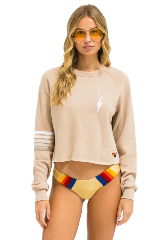 BOLT RUGBY STITCH CROPPED CREW SWEATSHIRT - SAND // WHITE // GREY sold by Aviator Nation