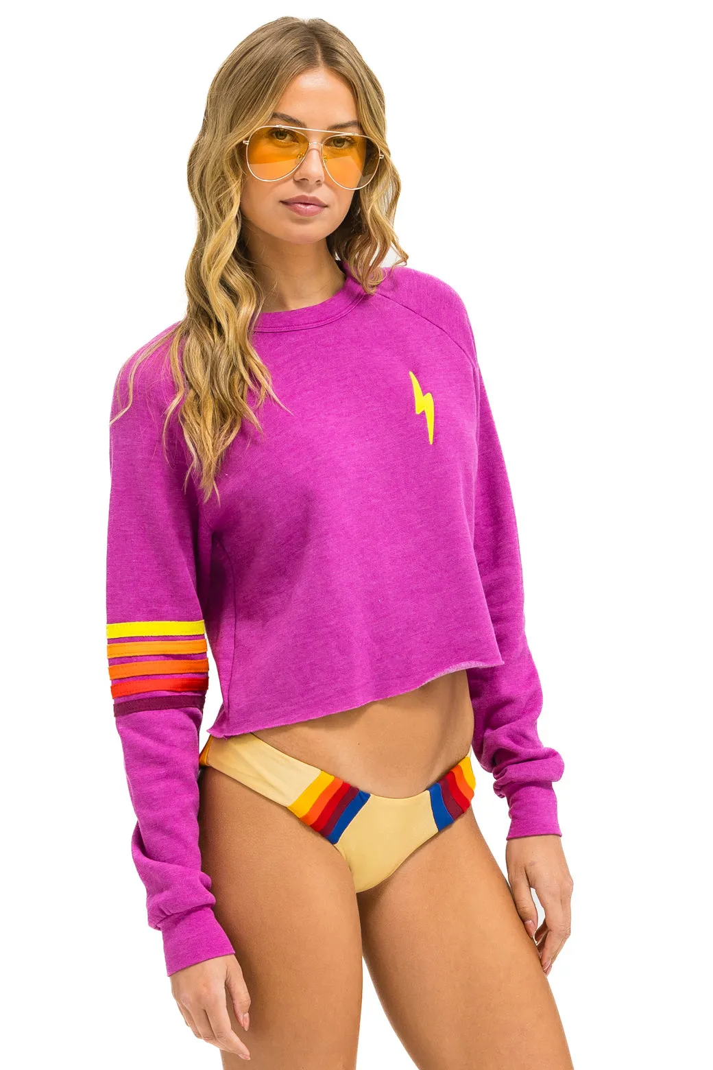 BOLT RUGBY STITCH CROPPED CREW SWEATSHIRT - MAGENTA // ORANGE // YELLOW sold by Aviator Nation product image thumbnail 2
