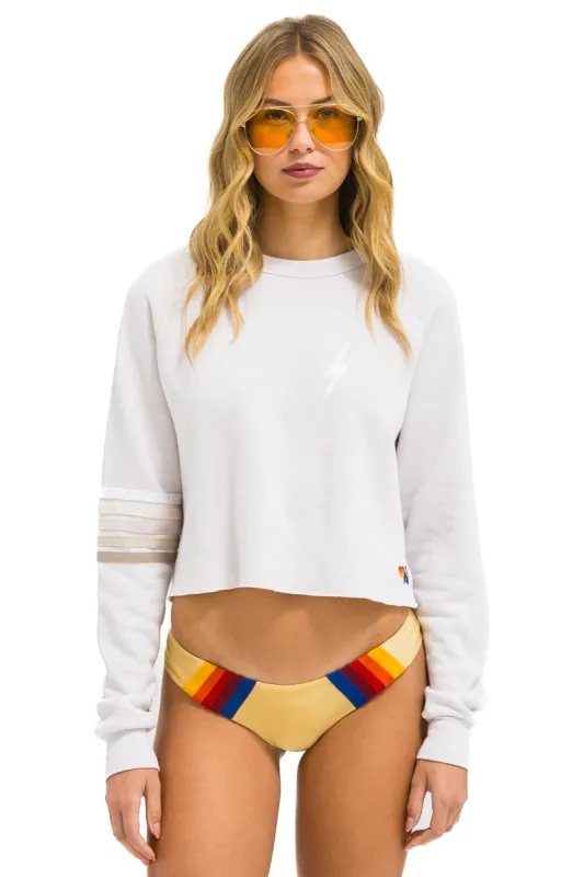 BOLT RUGBY STITCH CROPPED CREW SWEATSHIRT - DOVE // WHITE // GREY sold by Aviator Nation