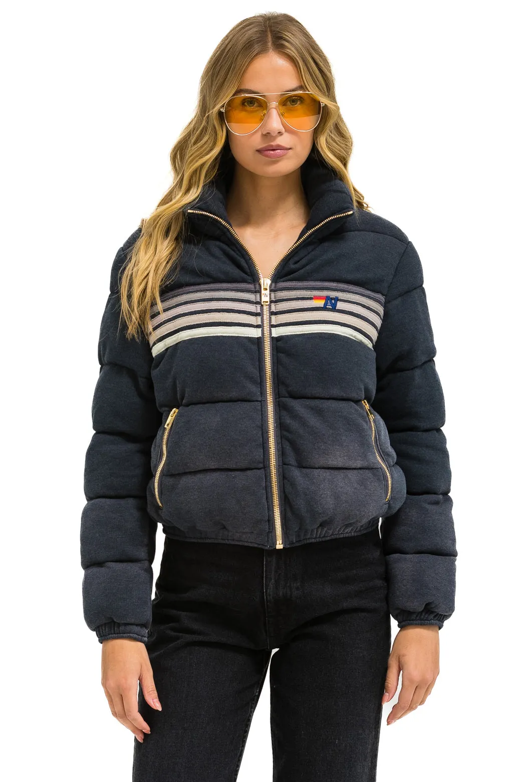 5 STRIPE FADED APRES JACKET - FADED SMOKE sold by Aviator Nation