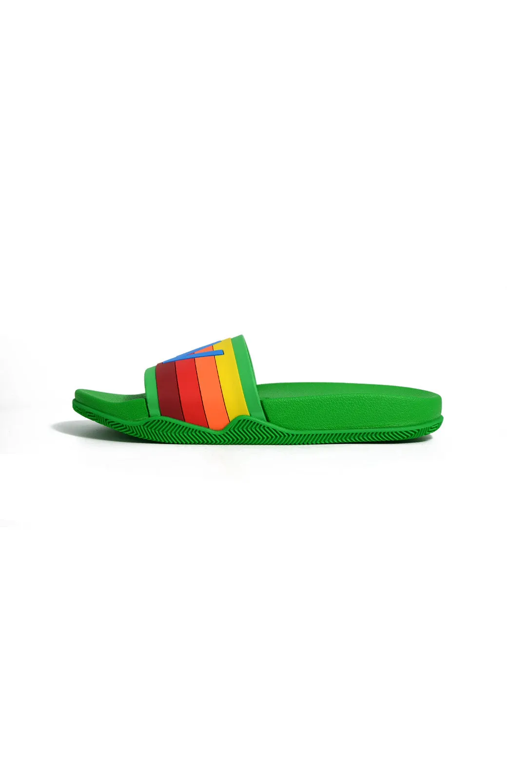 MEMBER EXCLUSIVE LOGO RAINBOW 4 STRIPE SLIDES - KELLY GREEN sold by Aviator Nation product image thumbnail 3