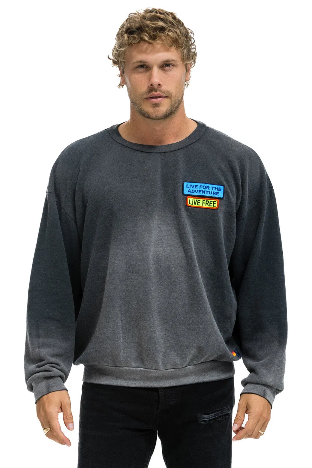 LIVE FREE + ADVENTURE PATCH RELAXED CREW SWEATSHIRT - FADED SMOKE sold by Aviator Nation product image thumbnail 2