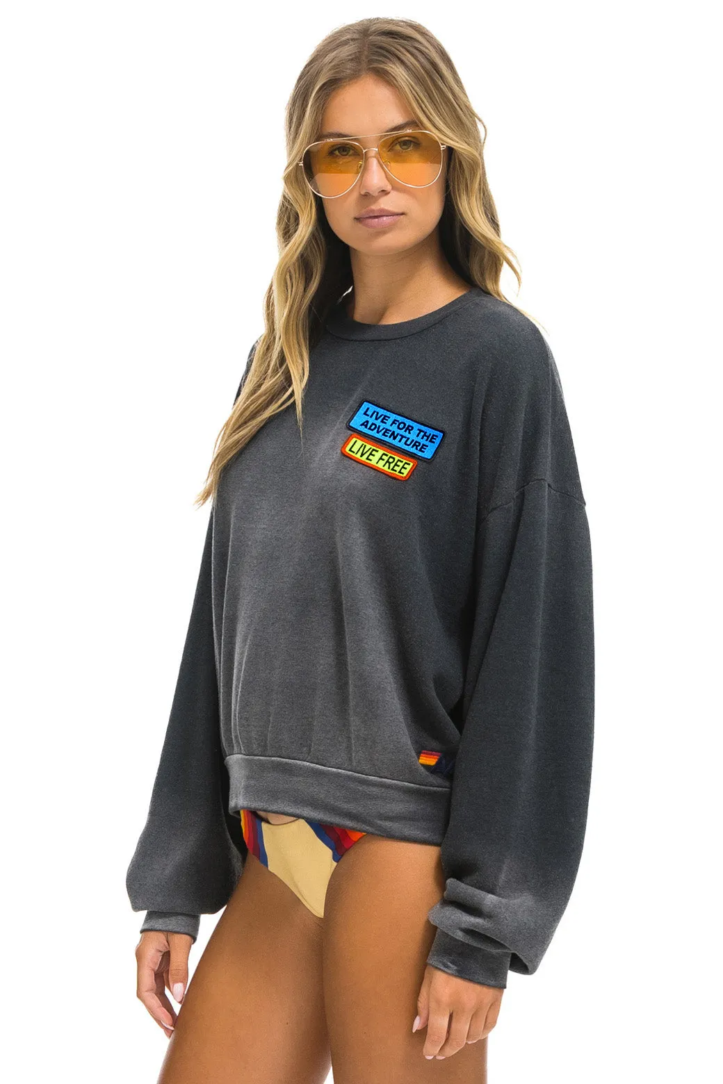 LIVE FREE + ADVENTURE PATCH RELAXED CREW SWEATSHIRT - FADED SMOKE sold by Aviator Nation product image thumbnail 3