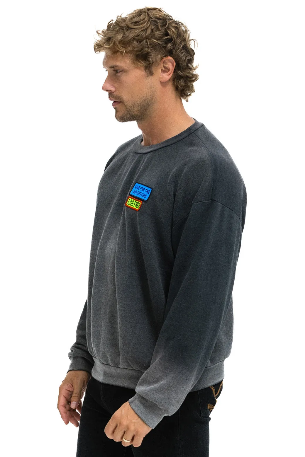 LIVE FREE + ADVENTURE PATCH RELAXED CREW SWEATSHIRT - FADED SMOKE sold by Aviator Nation product image thumbnail 4