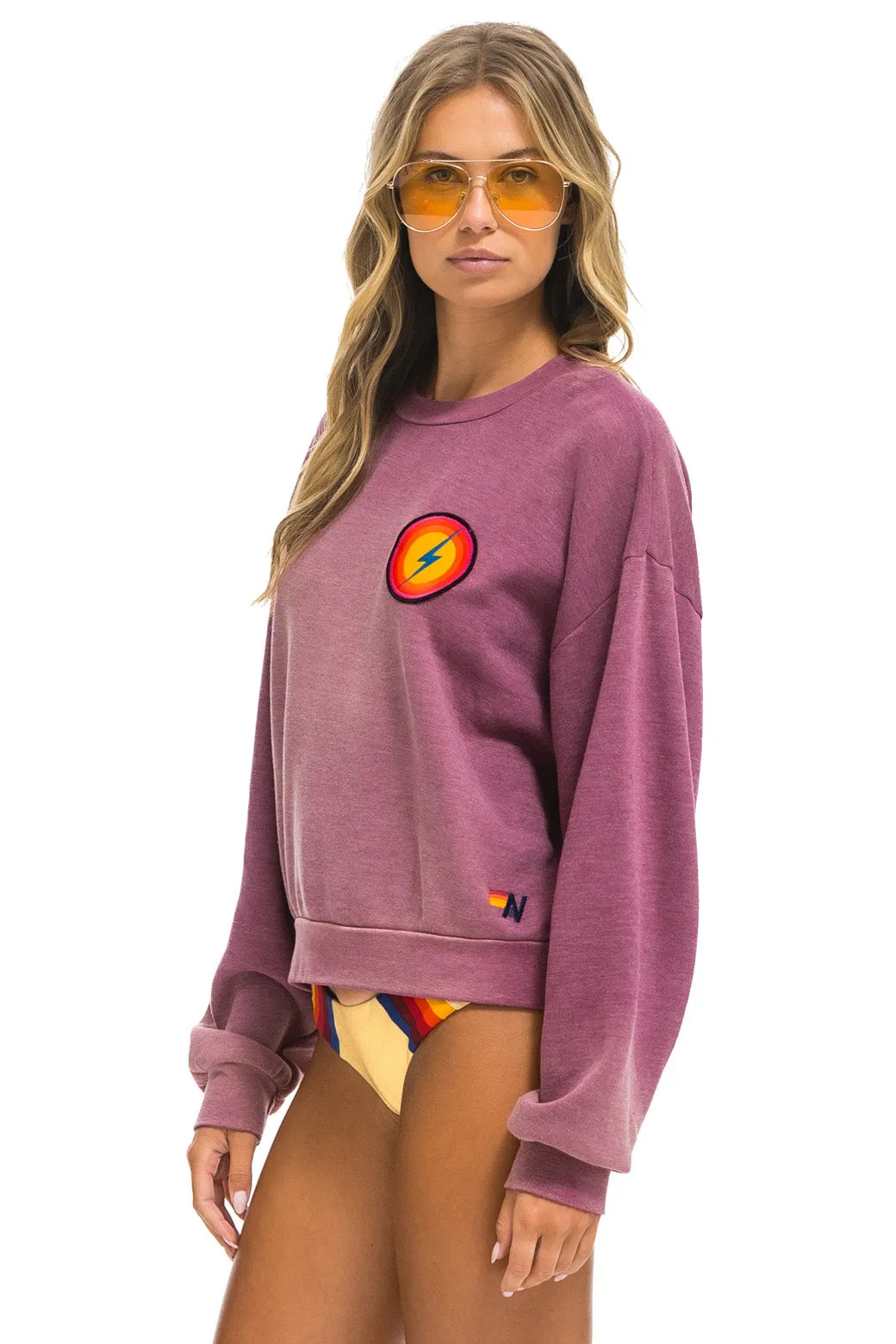 BOLT BULLSEYE PATCH RELAXED CREW SWEATSHIRT - FADED BERRY sold by Aviator Nation product image thumbnail 3