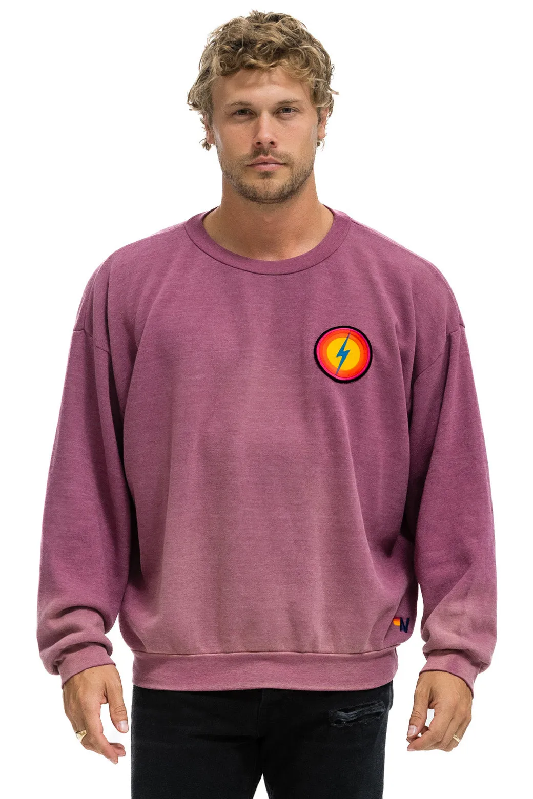 BOLT BULLSEYE PATCH RELAXED CREW SWEATSHIRT - FADED BERRY sold by Aviator Nation product image thumbnail 2