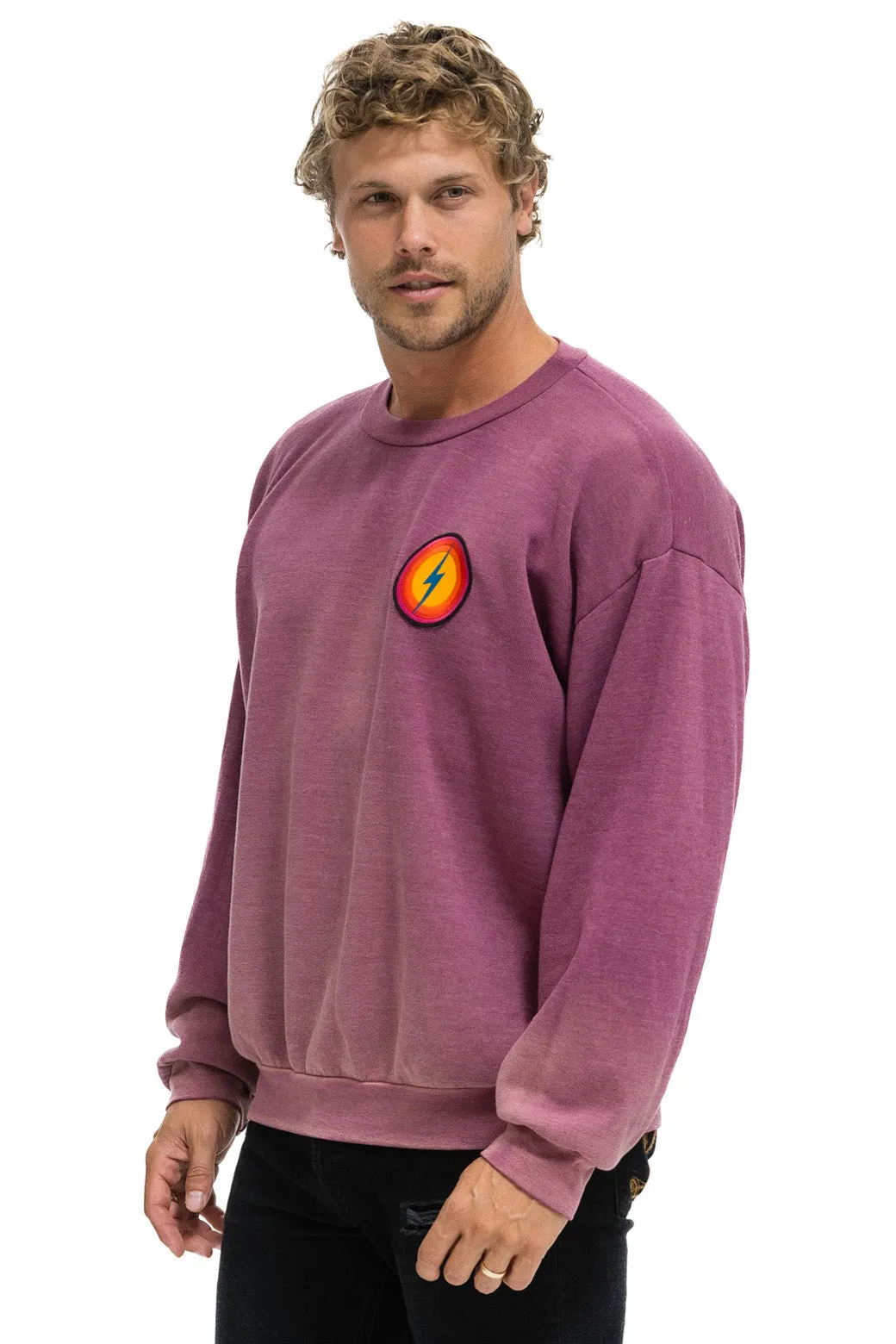 BOLT BULLSEYE PATCH RELAXED CREW SWEATSHIRT - FADED BERRY sold by Aviator Nation product image thumbnail 4