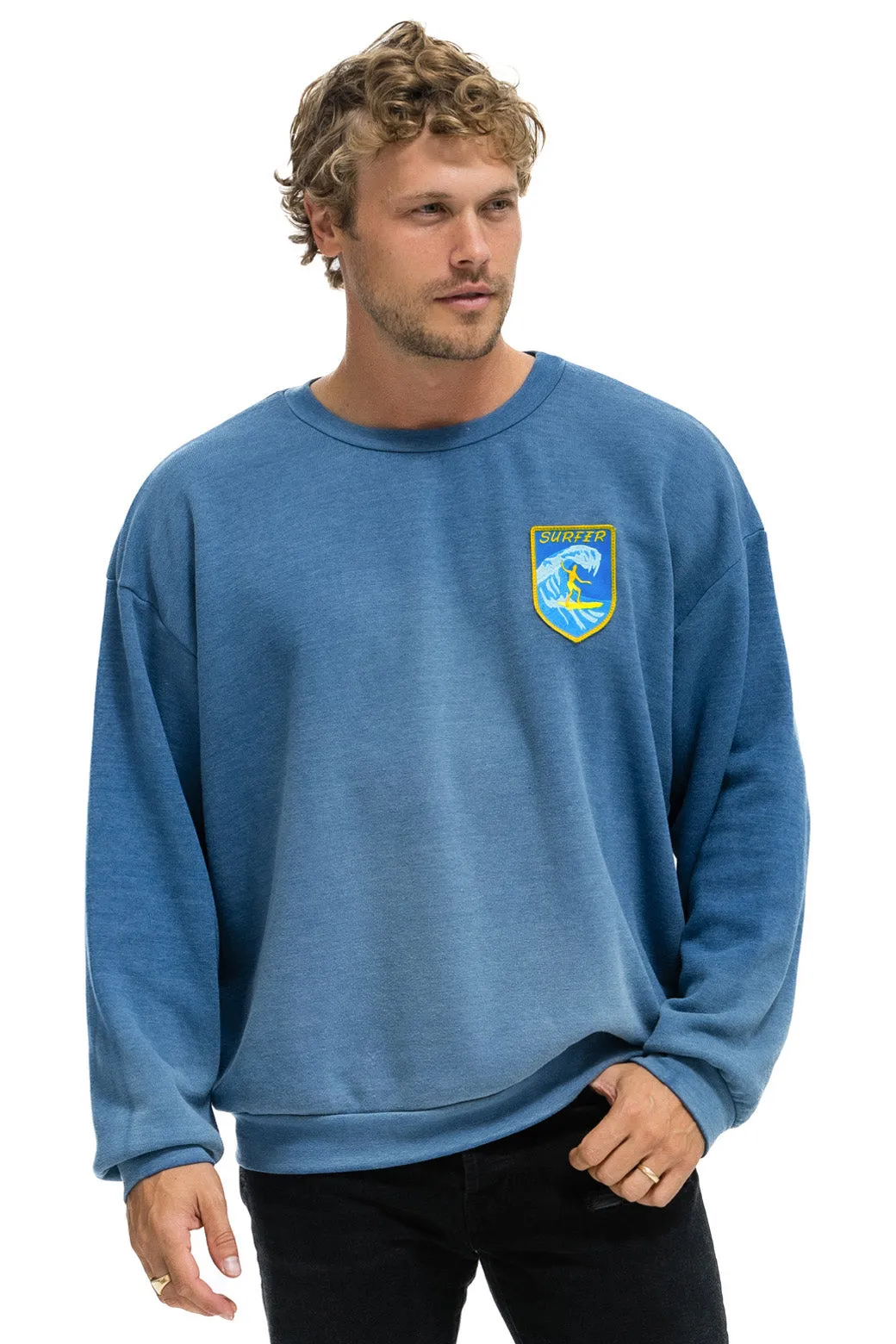 SURFER WAVE PATCH RELAXED CREW SWEATSHIRT - FADED WATER sold by Aviator Nation product image thumbnail 5