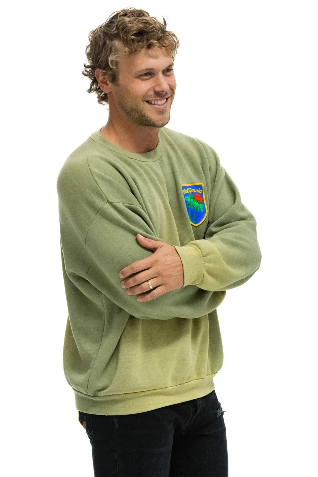 CALIFORNIA PALM PATCH RELAXED CREW SWEATSHIRT - FADED ARMY sold by Aviator Nation product image thumbnail 4
