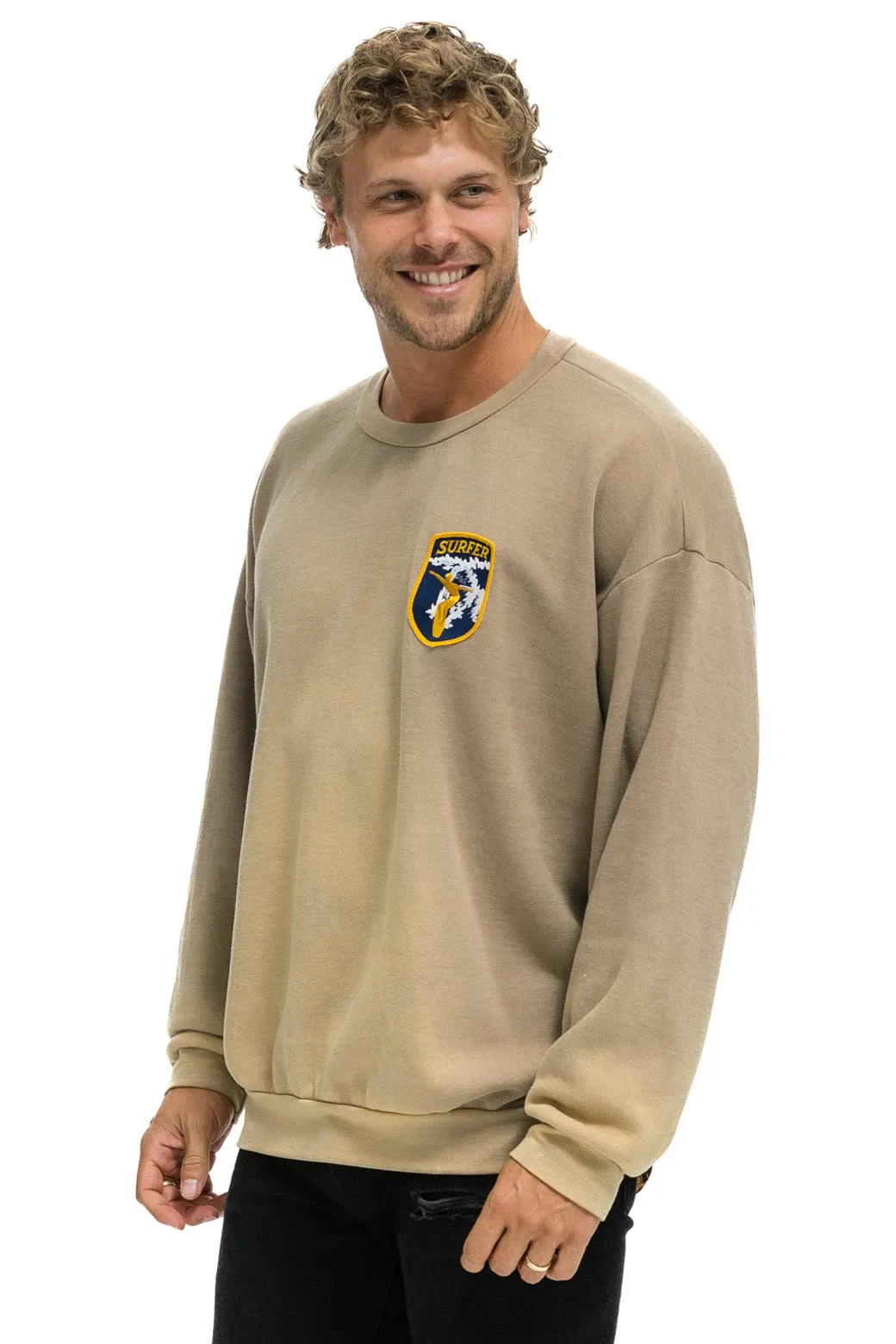 CALIFORNIA SURFER PATCH RELAXED CREW SWEATSHIRT - FADED TAN sold by Aviator Nation product image thumbnail 4