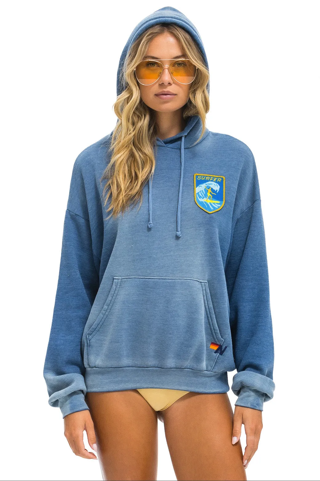 SURFER WAVE PATCH PULLOVER RELAXED HOODIE - FADED WATER sold by Aviator Nation
