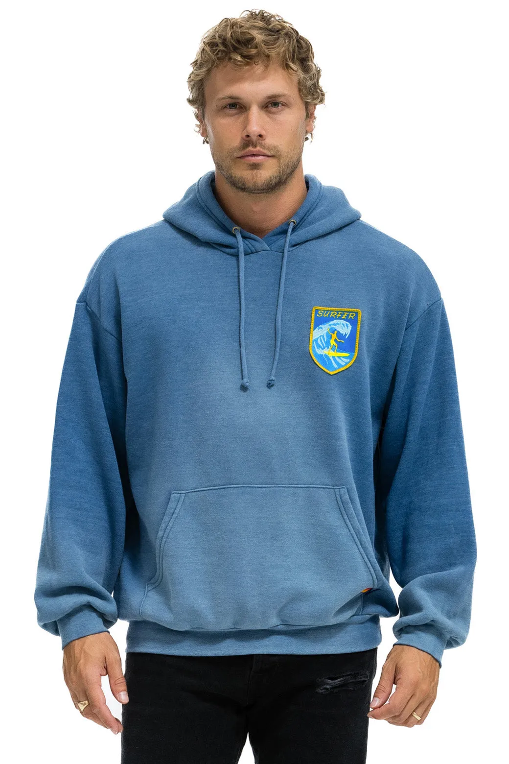 SURFER WAVE PATCH PULLOVER RELAXED HOODIE - FADED WATER sold by Aviator Nation product image thumbnail 4