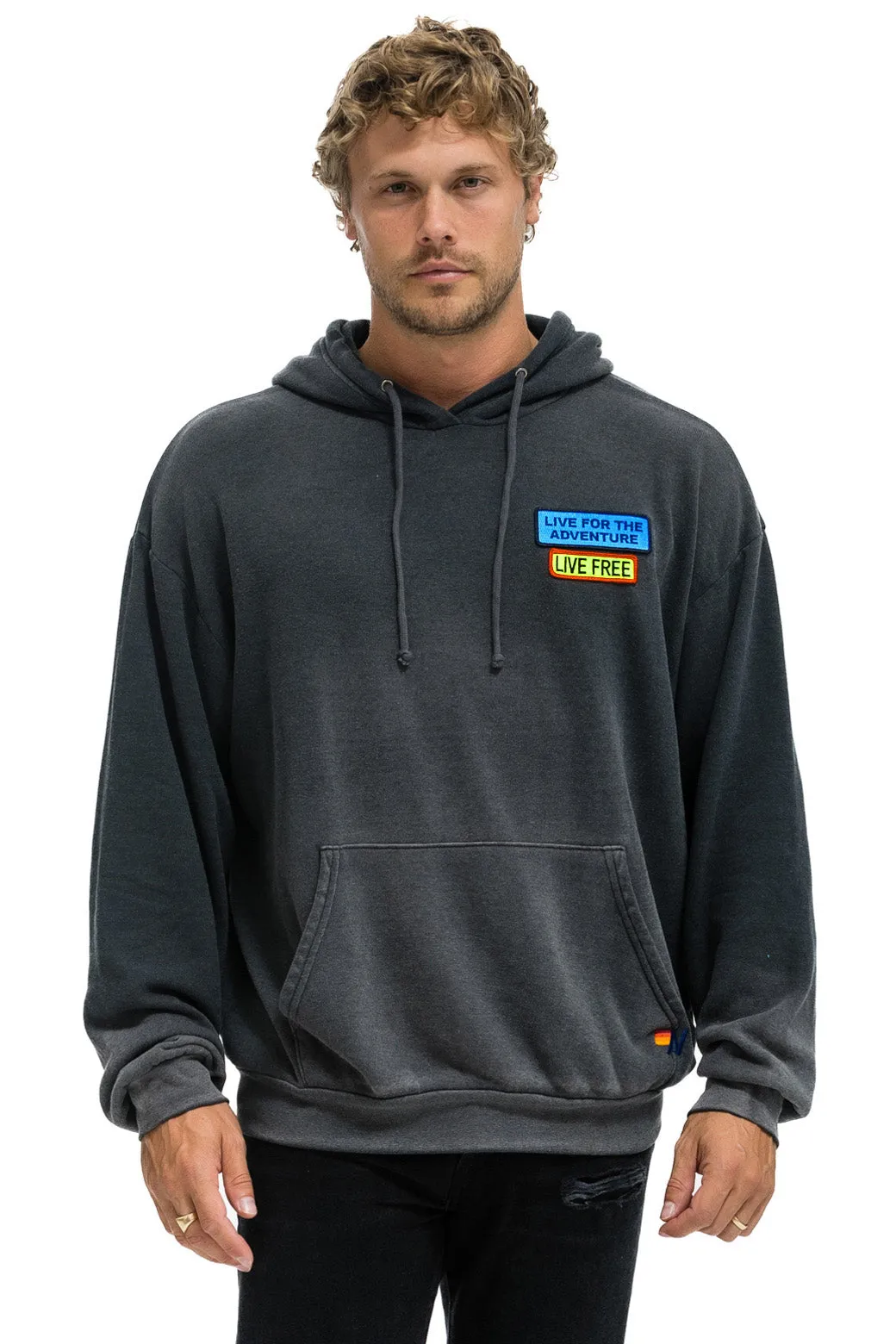 LIVE FREE + ADVENTURE PATCH PULLOVER RELAXED HOODIE - FADED SMOKE sold by Aviator Nation product image thumbnail 3