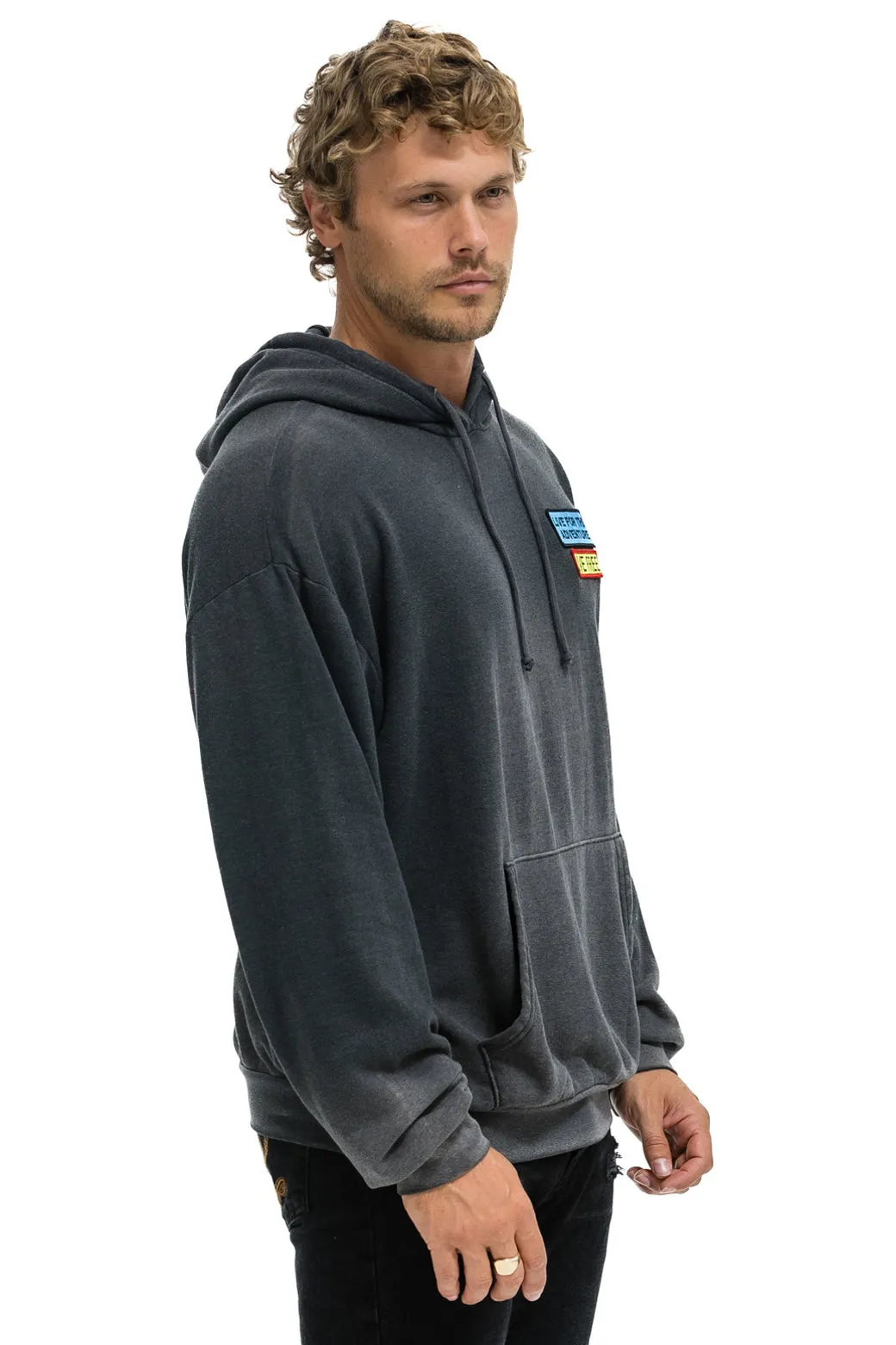 LIVE FREE + ADVENTURE PATCH PULLOVER RELAXED HOODIE - FADED SMOKE sold by Aviator Nation product image thumbnail 5