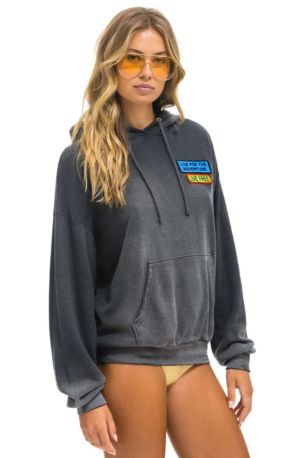 LIVE FREE + ADVENTURE PATCH PULLOVER RELAXED HOODIE - FADED SMOKE sold by Aviator Nation product image thumbnail 4
