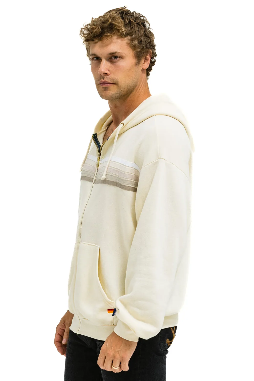 5 STRIPE RELAXED ZIP HOODIE - VINTAGE WHITE // WHITE // GREY sold by Aviator Nation product image thumbnail 4