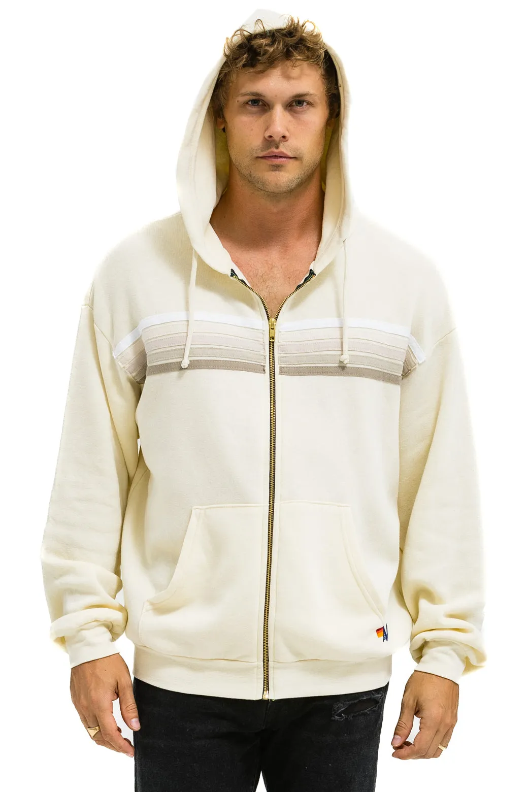 5 STRIPE RELAXED ZIP HOODIE - VINTAGE WHITE // WHITE // GREY sold by Aviator Nation product image thumbnail 2