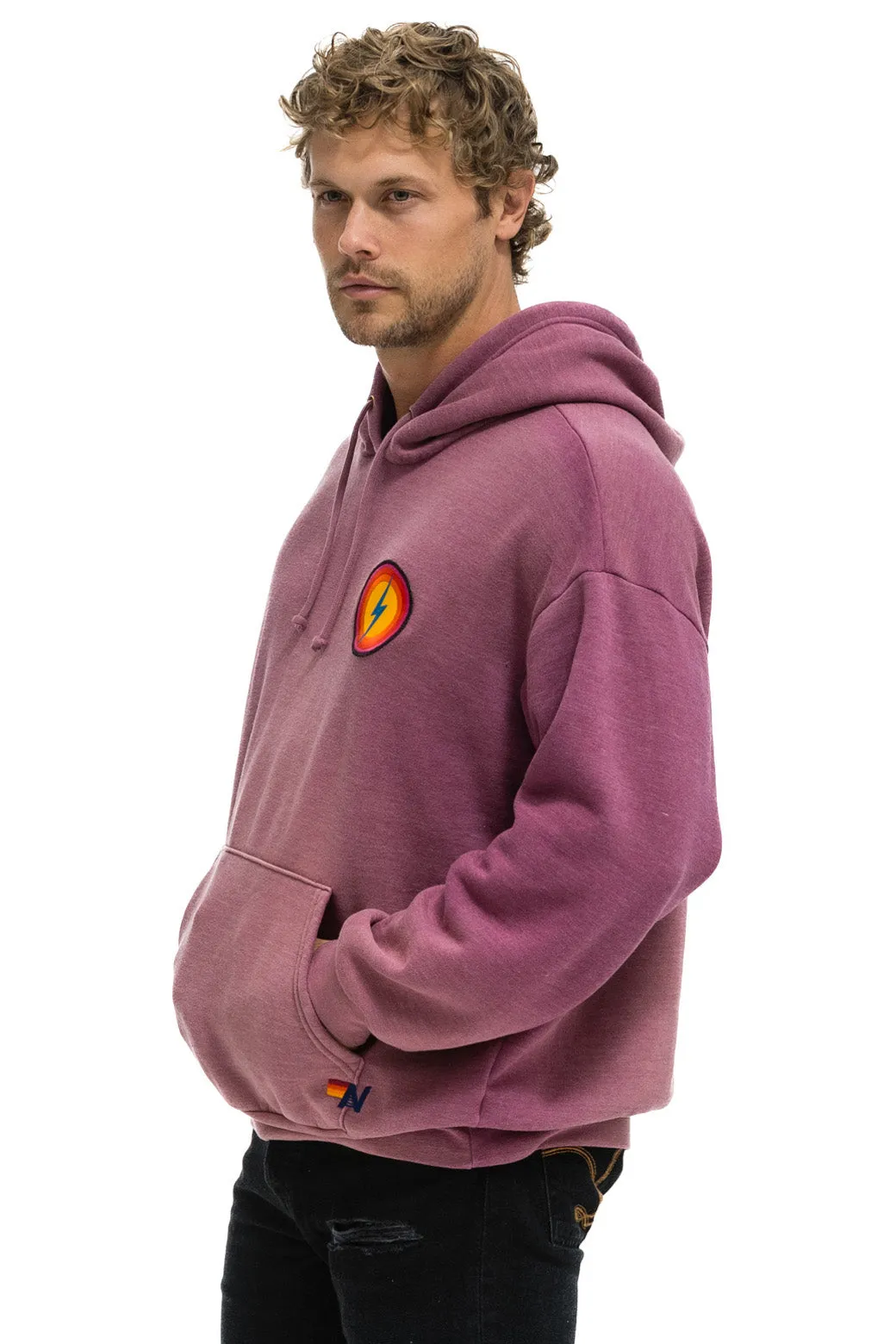 BOLT BULLSEYE PATCH PULLOVER RELAXED HOODIE - FADED BERRY sold by Aviator Nation product image thumbnail 4