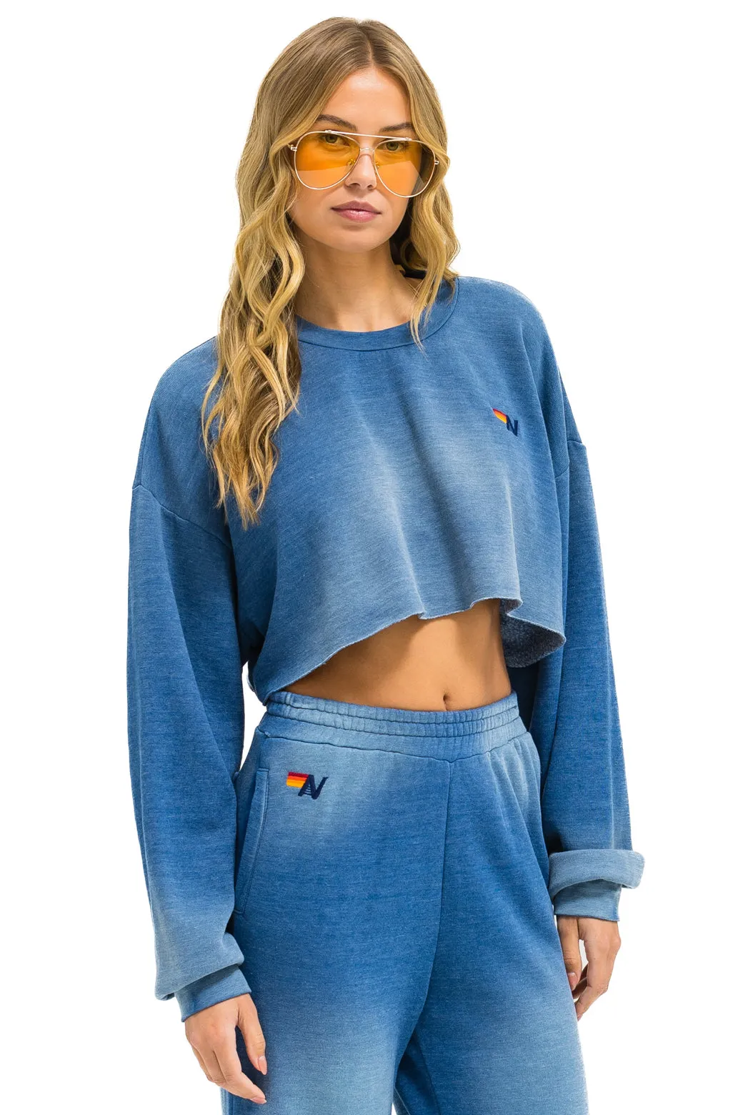 ESSENTIAL CROPPED CREW SWEATSHIRT RELAXED - FADED WATER sold by Aviator Nation product image thumbnail 3