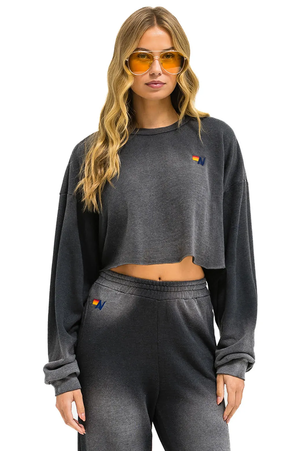 ESSENTIAL CROPPED CREW SWEATSHIRT RELAXED - FADED SMOKE sold by Aviator Nation