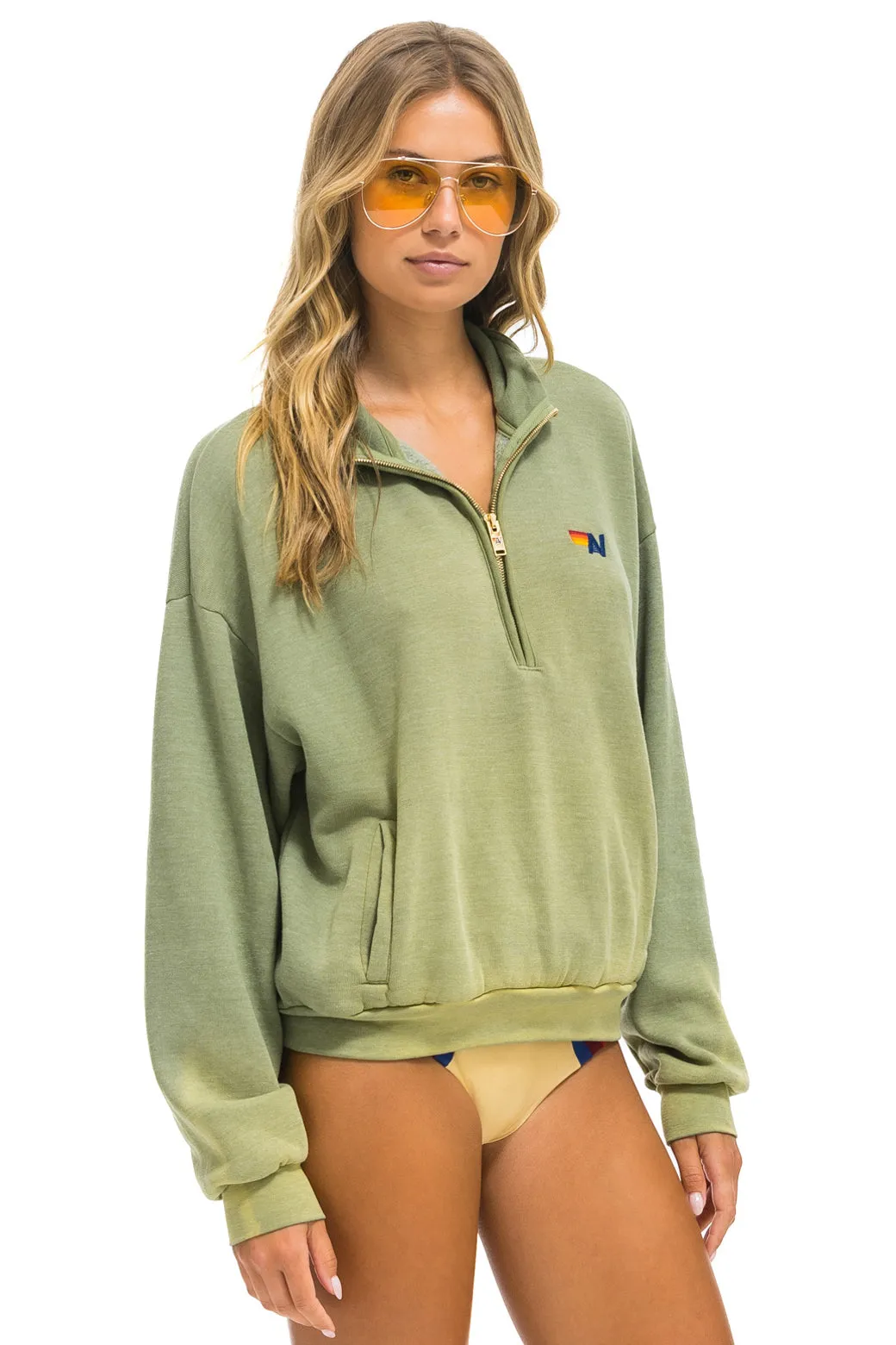 ESSENTIAL HALF ZIP RELAXED SWEATSHIRT - FADED ARMY sold by Aviator Nation product image thumbnail 5