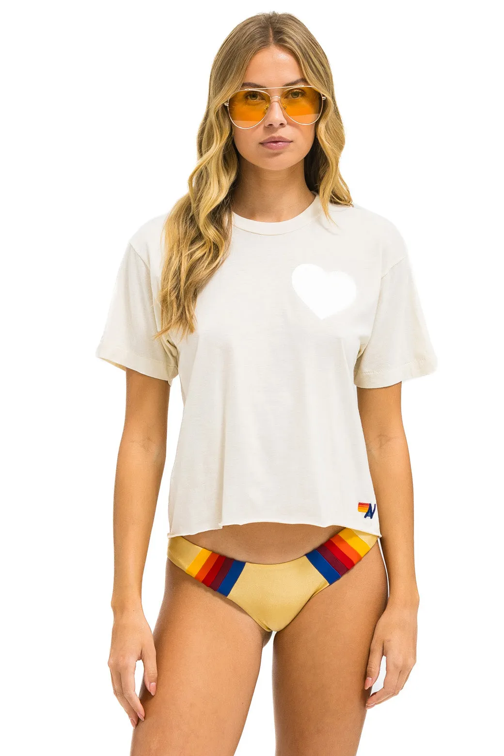 GLITTER HEART BOYFRIEND TEE - VINTAGE WHITE // SILVER sold by Aviator Nation