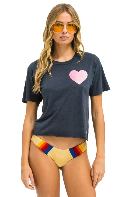 GLITTER HEART BOYFRIEND TEE - CHARCOAL // NEON PINK sold by Aviator Nation
