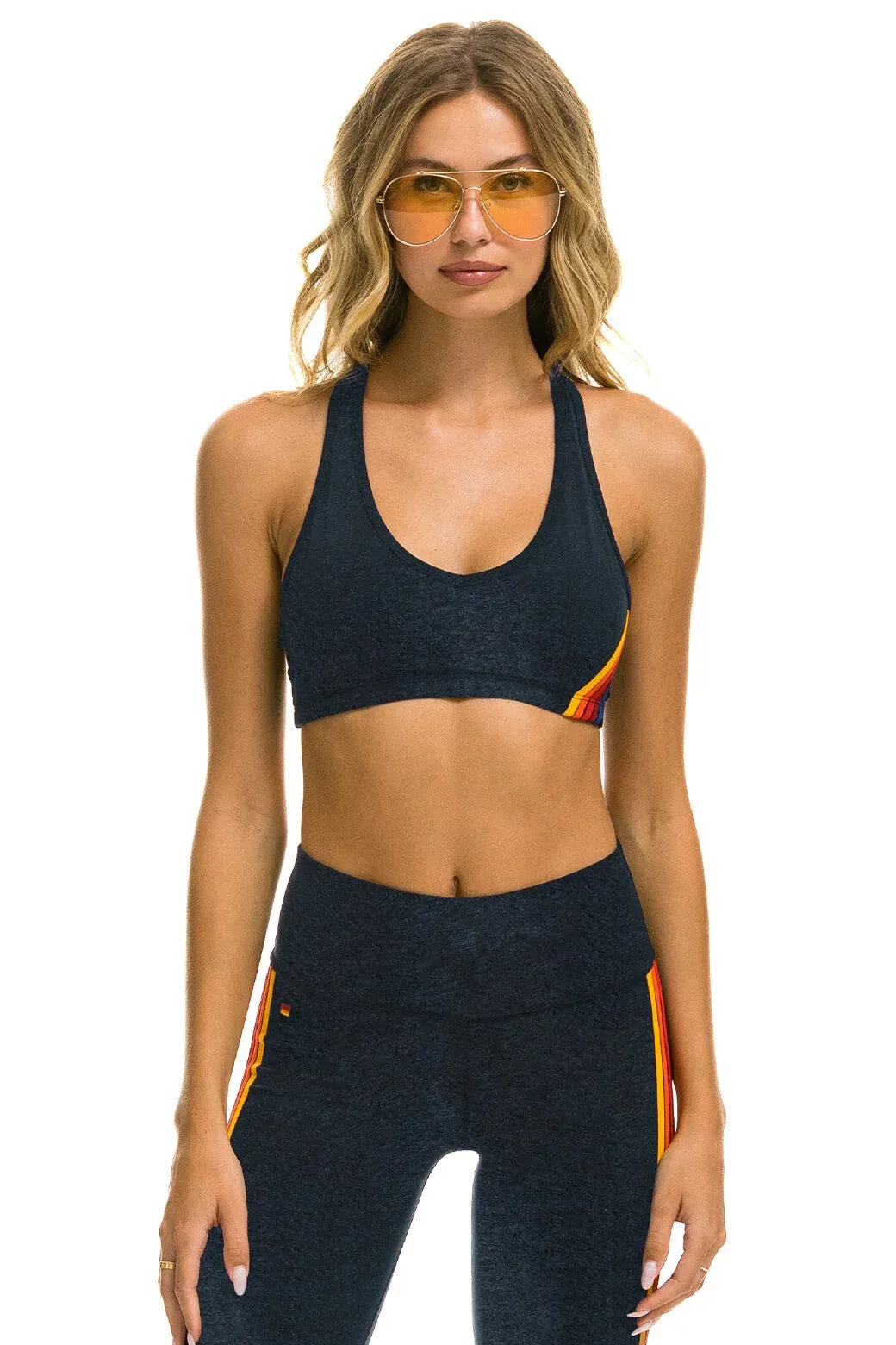 WOMEN'S 5 STRIPE SPORTS BRA - NAVY sold by Aviator Nation