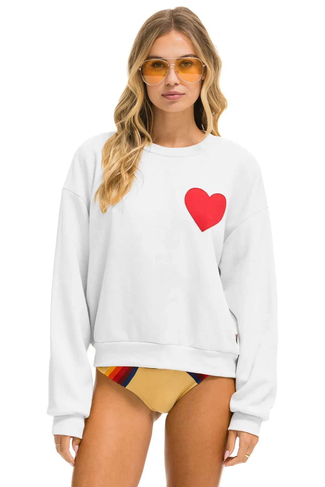 HEART STITCH RELAXED CREW SWEATSHIRT - WHITE sold by Aviator Nation