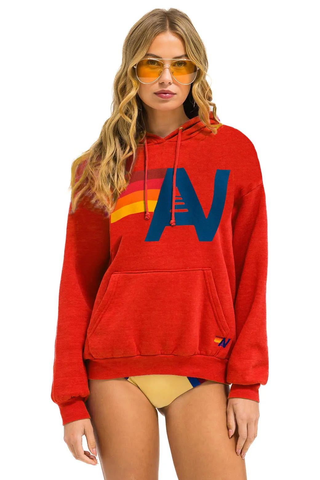 LOGO PULLOVER RELAXED HOODIE - NEON RED sold by Aviator Nation