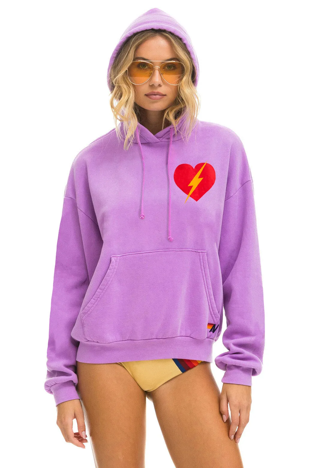 BOLT HEART PULLOVER RELAXED HOODIE - NEON PURPLE sold by Aviator Nation