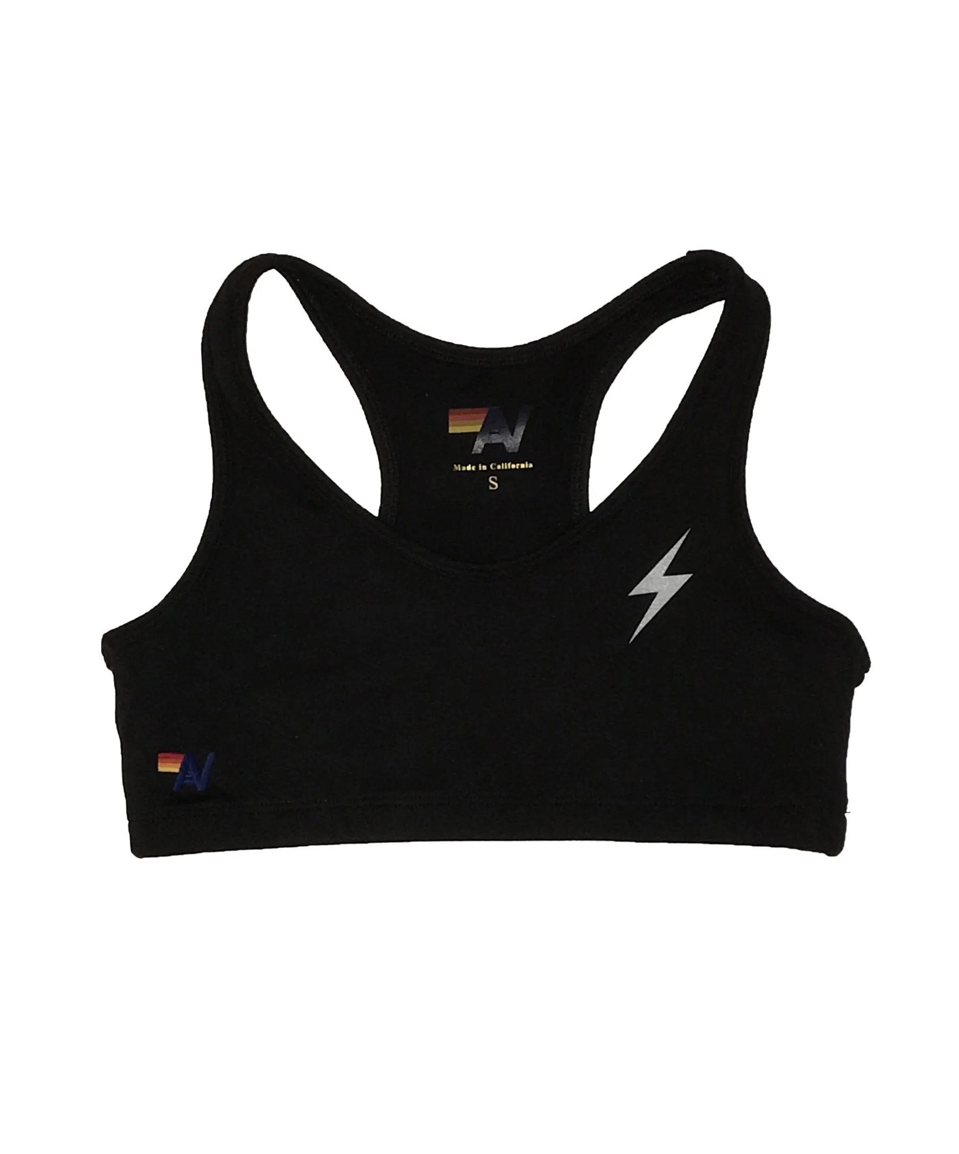 BOLT SPORTS BRA - BLACK // BLUE STRIPES sold by Aviator Nation