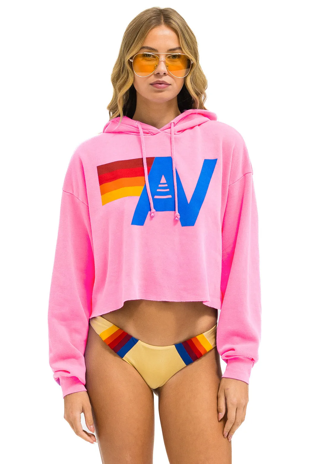 LOGO CROPPED PULLOVER RELAXED HOODIE - NEON PINK sold by Aviator Nation