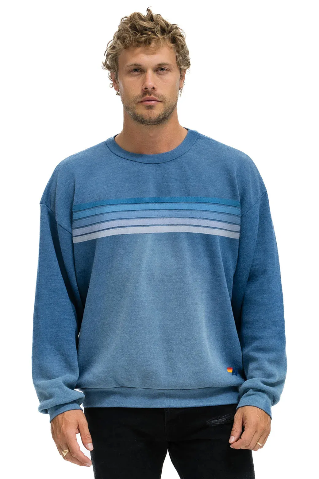 5 STRIPE RELAXED CREW SWEATSHIRT - FADED WATER sold by Aviator Nation product image thumbnail 2