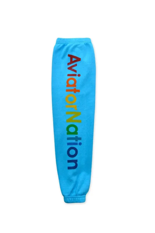 KID'S AVIATOR NATION SWEATPANTS - NEON BLUE sold by Aviator Nation