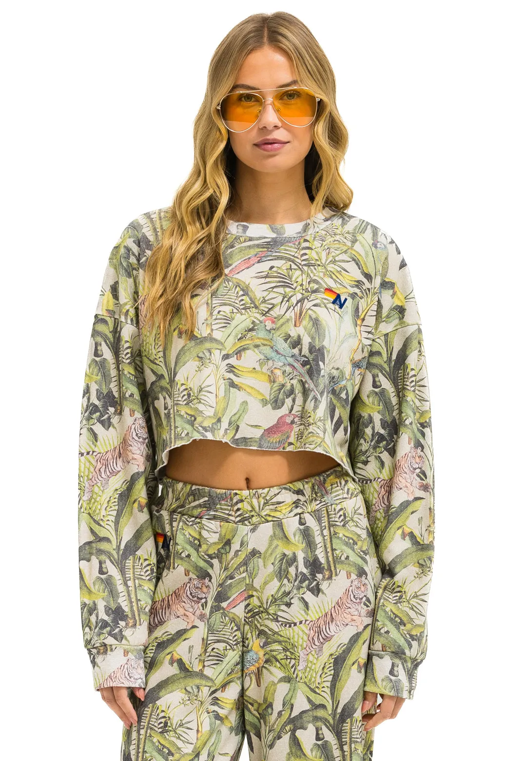 JUNGLE CROPPED CREW SWEATSHIRT RELAXED - SAND sold by Aviator Nation