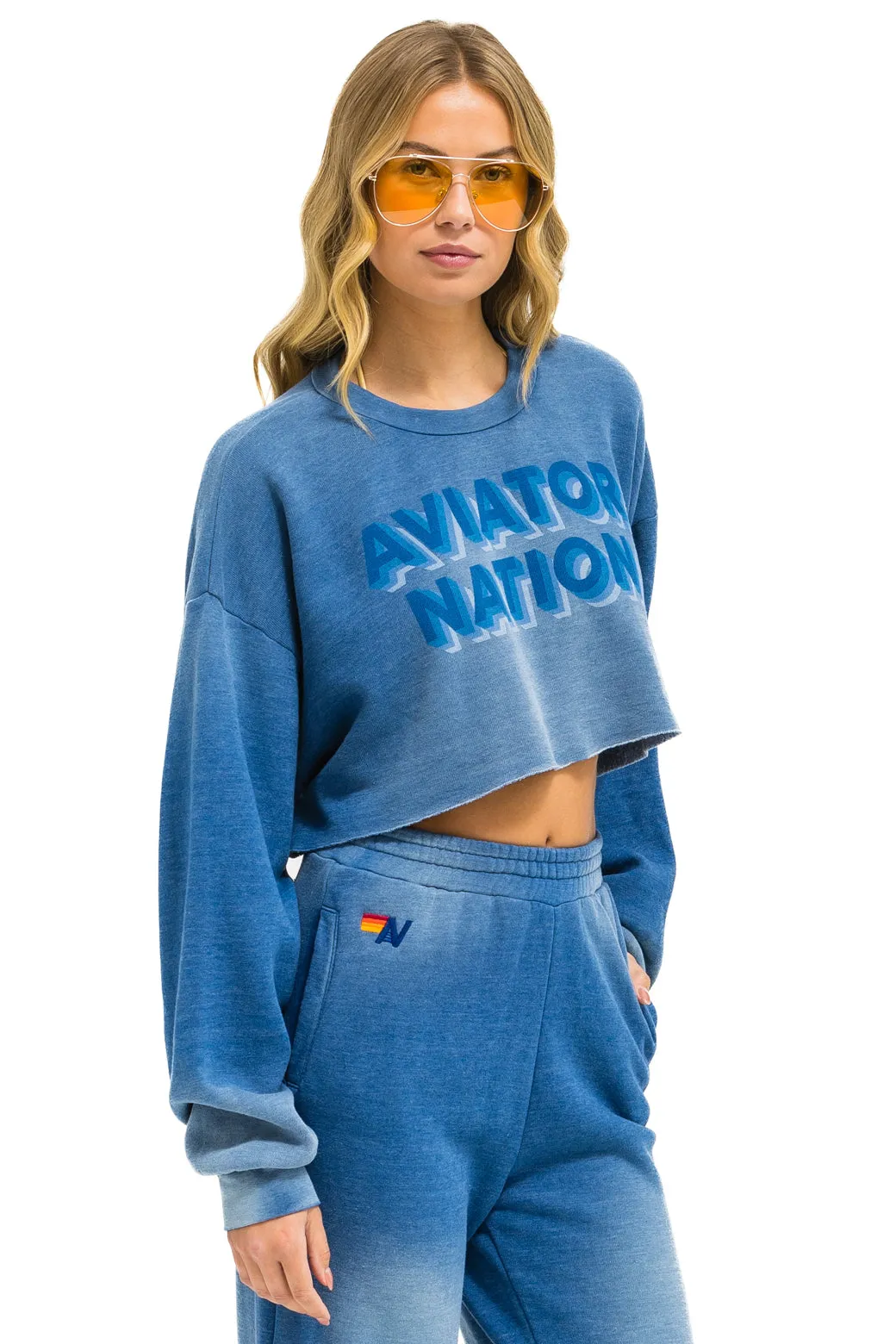 AN 3D CROPPED CREW SWEATSHIRT RELAXED - FADED WATER sold by Aviator Nation product image thumbnail 3