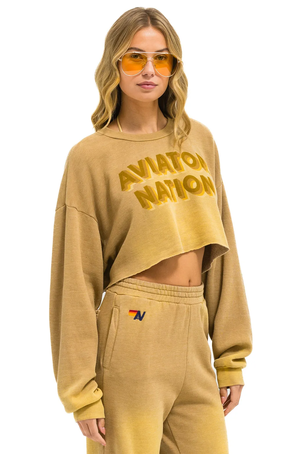AN 3D CROPPED CREW SWEATSHIRT RELAXED - FADED TAN sold by Aviator Nation product image thumbnail 2