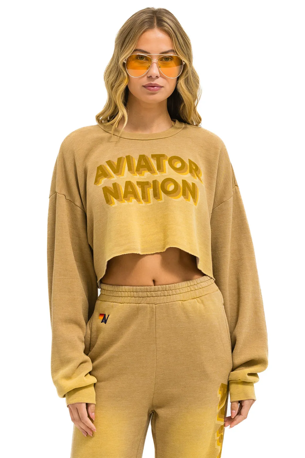 AN 3D CROPPED CREW SWEATSHIRT RELAXED - FADED TAN sold by Aviator Nation