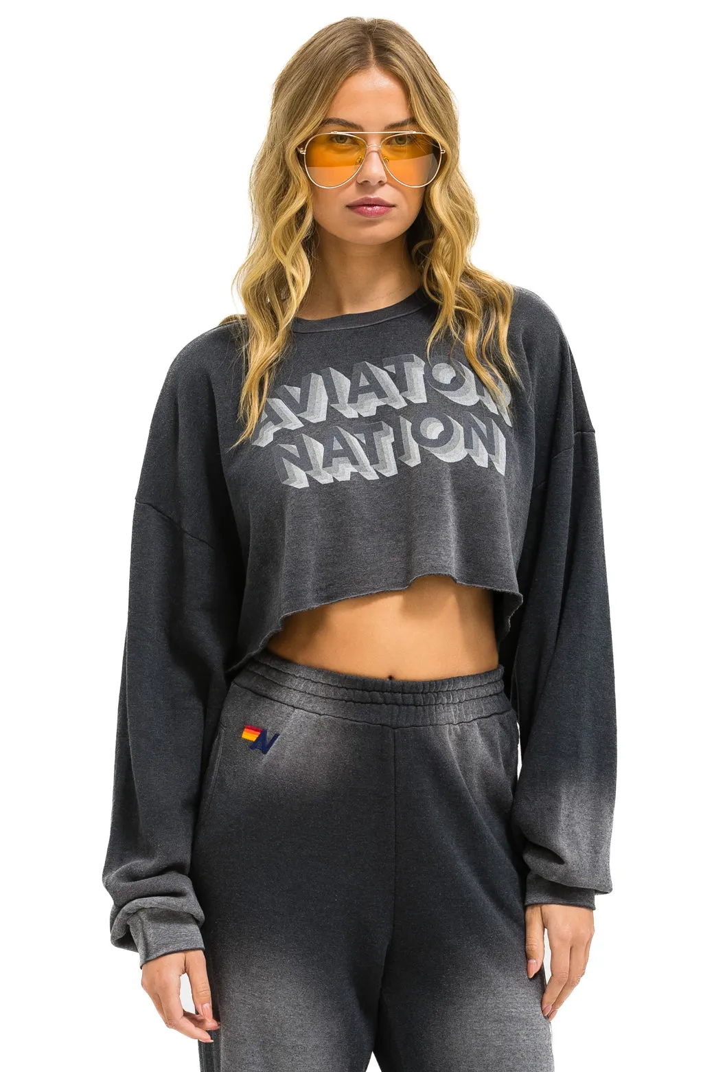 AN 3D CROPPED CREW SWEATSHIRT RELAXED - FADED SMOKE sold by Aviator Nation product image thumbnail 3