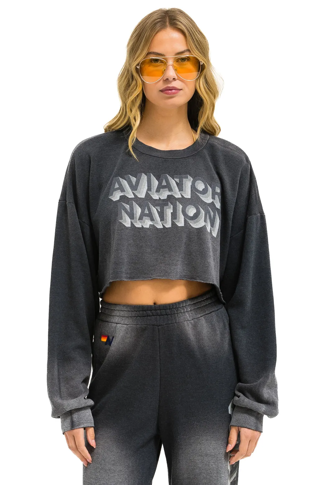 AN 3D CROPPED CREW SWEATSHIRT RELAXED - FADED SMOKE sold by Aviator Nation