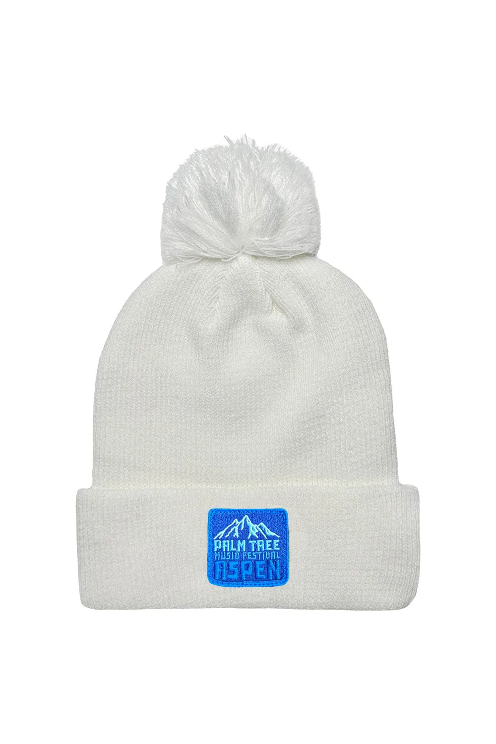 PALM TREE FESTIVAL ASPEN 2025 POM POM RIB BEANIE - WHITE sold by Aviator Nation
