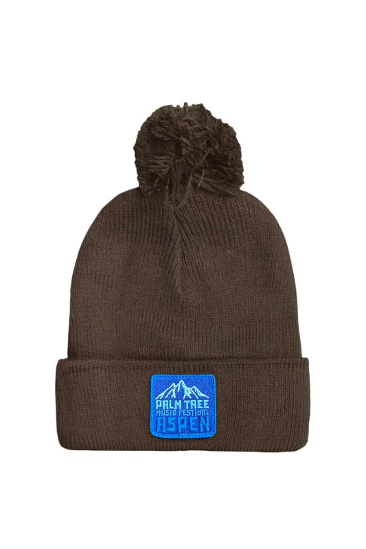 PALM TREE FESTIVAL ASPEN 2025 POM POM BEANIE - BROWN sold by Aviator Nation