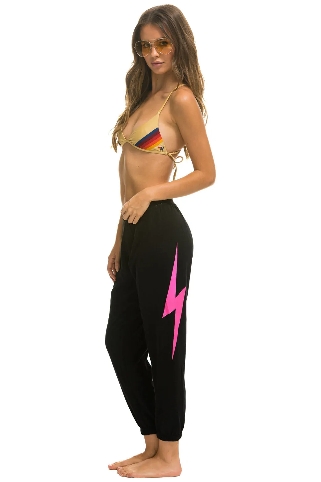 LIGHT WEIGHT BOLT SWEATPANTS - BLACK // NEON PINK sold by Aviator Nation