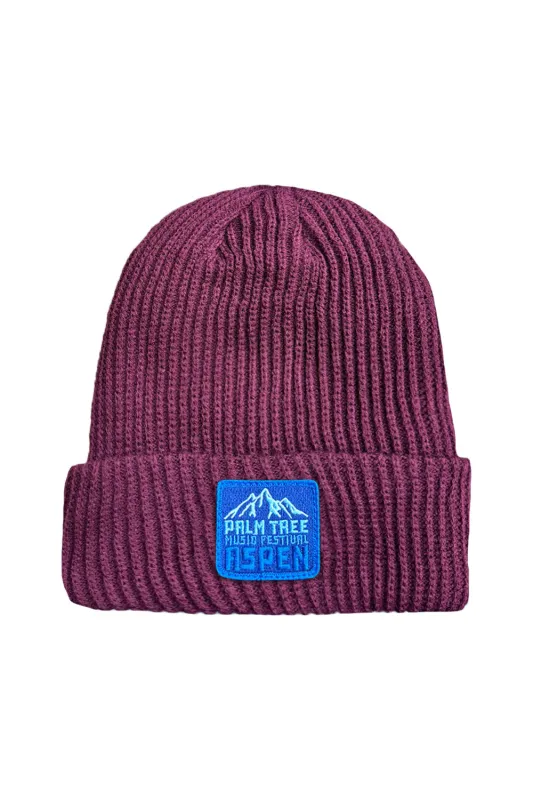 PALM TREE FESTIVAL ASPEN 2025 RIB BEANIE - BERRY sold by Aviator Nation