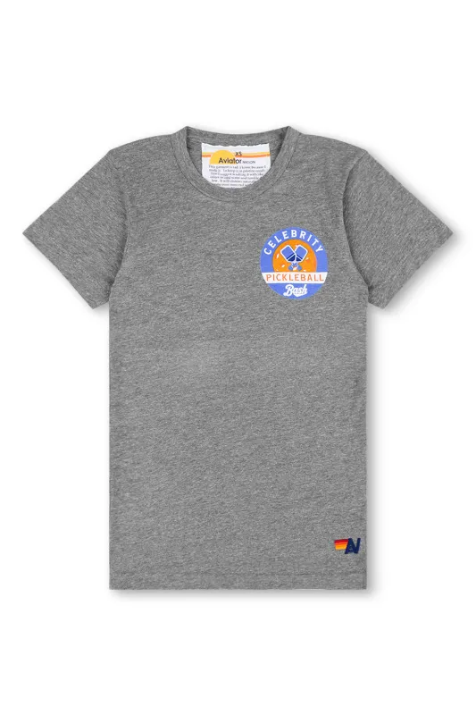 CELEBRITY PICKLEBALL 2025 CREW TEE SHIRT - HEATHER GREY sold by Aviator Nation